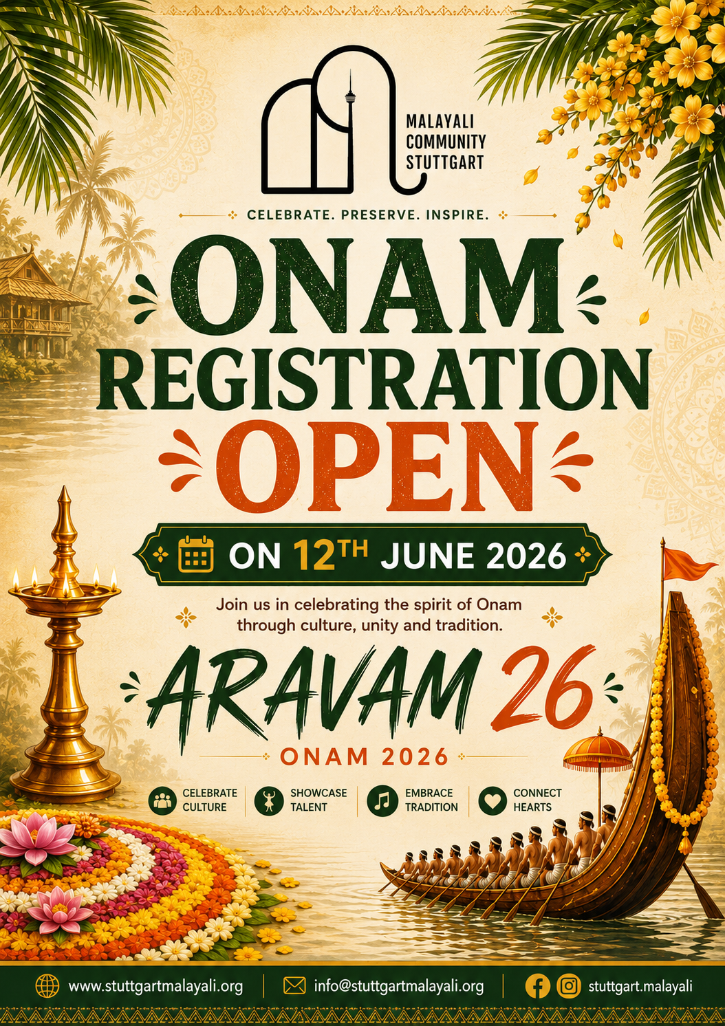 Onam Registration Open – Aravam 26 · Malayali Community Stuttgart